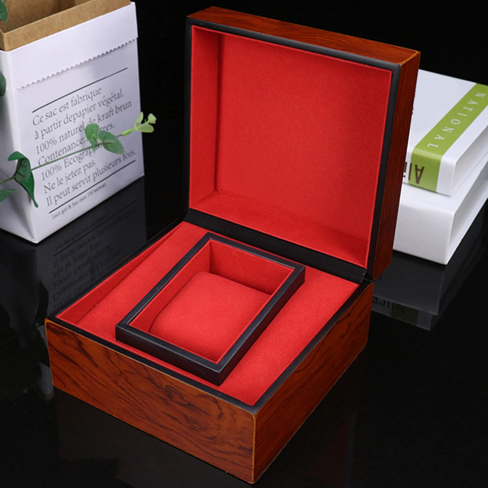 Watch Display Storage Box with Red Cushion Wristwatch Display Organizer