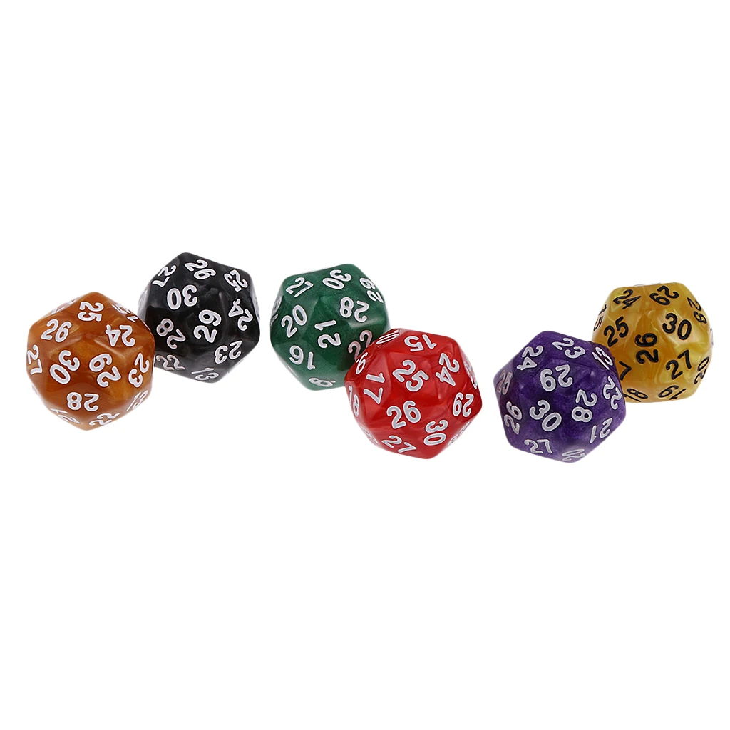 6pcs 25mm Multi Sided D24 or D30 Dice for   RPG Roleplay Games