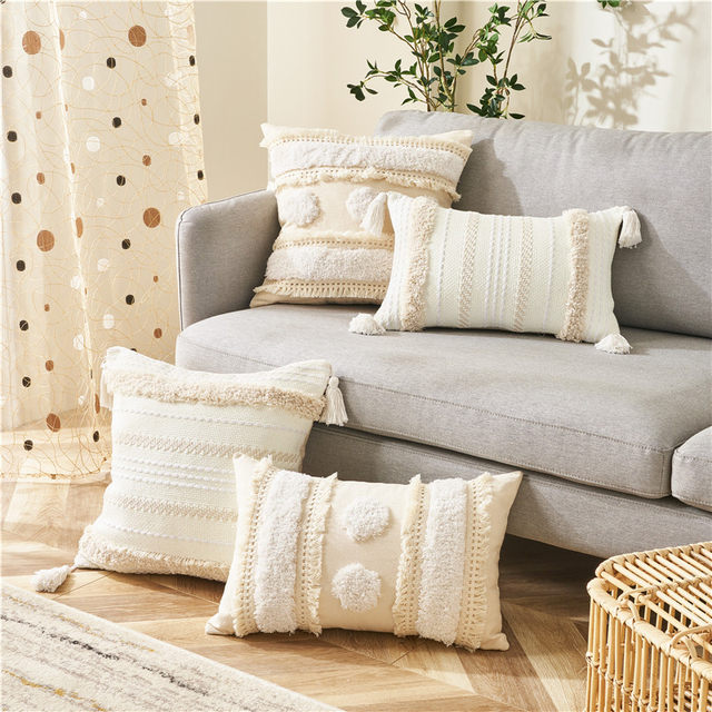  Sol Living Decorative Pillows Throw Pillows Couch Pillows  Bedroom Throw Pillows Bed Macrame Decor Boho Pillows Lumbar Pillow Cushion  Decorative Sofa Pillows Living Room, 20 x 12 inches, Off-White : Home