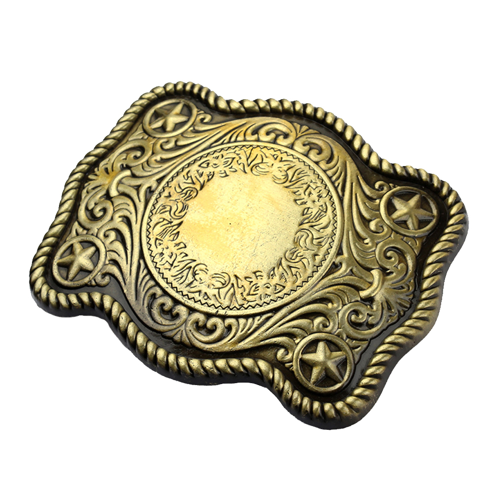 Engraved Bronze Stars Belt Buckle Tang Grass Pattern Buckle for Leather Belt