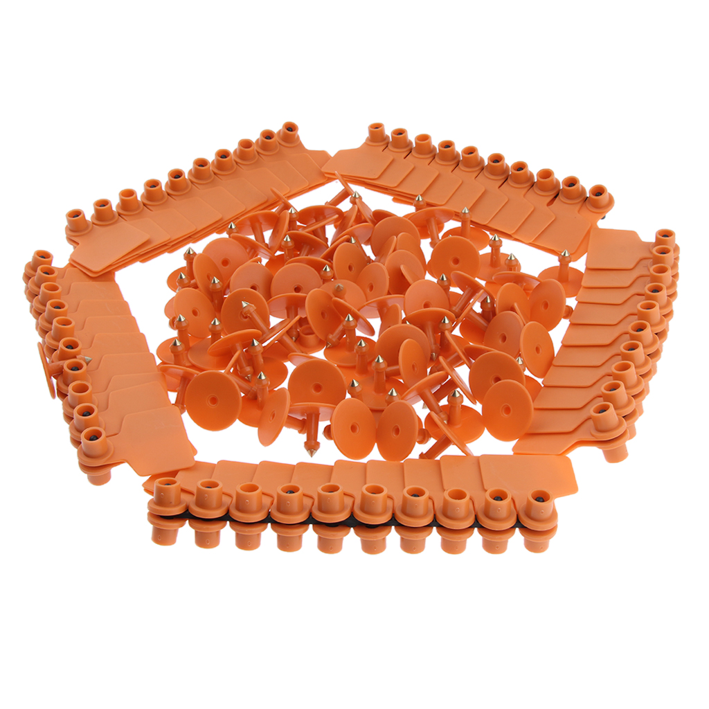 100 Pcs Pigs Cow Cattle Ear Tag, Blank, Brass Ear Stud, Never Rust, Orange