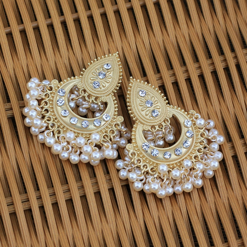 Bollywood Ethnic Bridal Bride Kundan Earrings Peacock Pearls Jhumka Jhumki Indian Bahubali Drop Earrings Fashion Jewelry