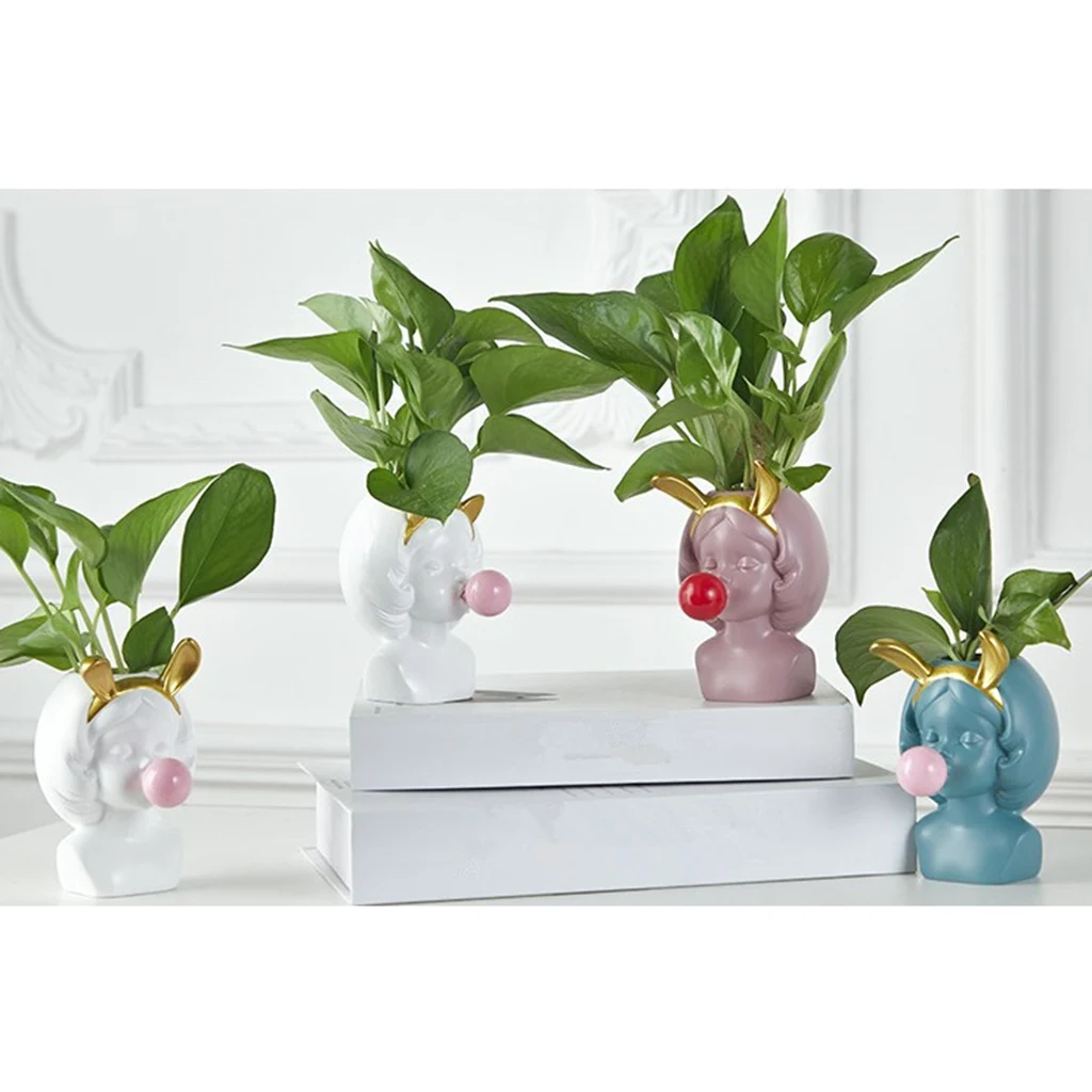 Cute Girl Blowing Bubbles Succulent Planters Vinyl Flower Pot Plant Container Vase for Home Tabletop Decor, 6 Style Choose