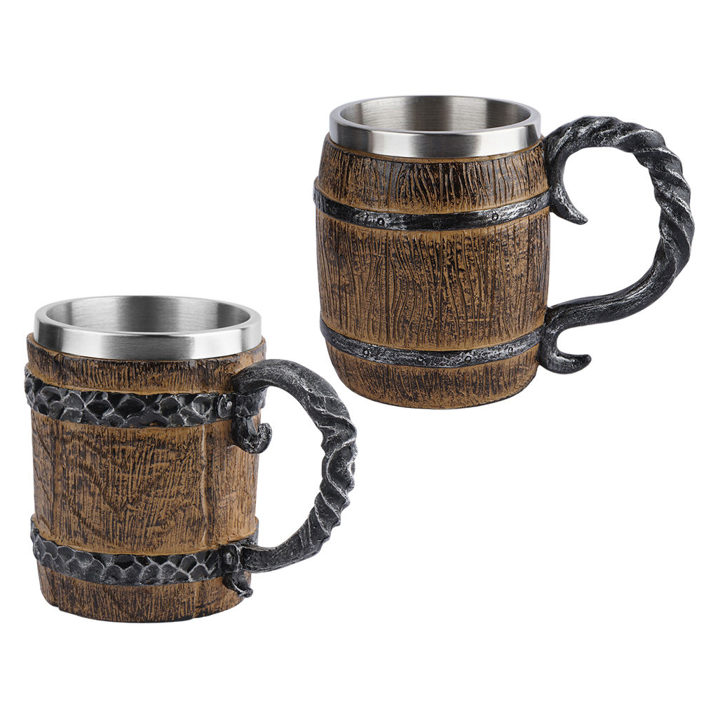 Stainless Steel Wooden Barrel Beer Mugs Coffee Tea Water Cup Party Drinking Drinkware for Home Dining Room Ornament