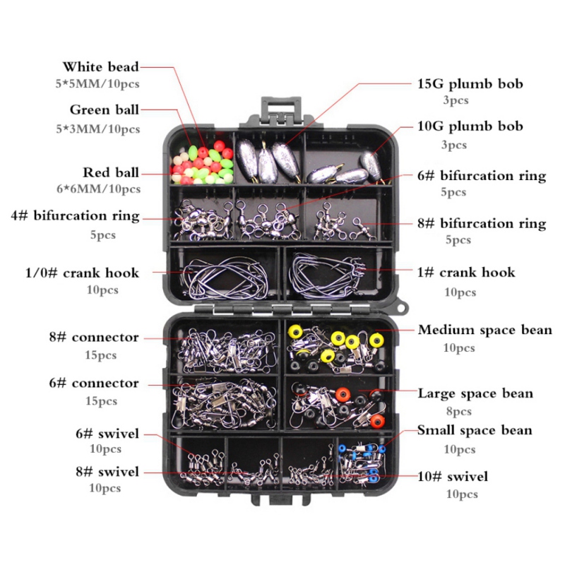 Acessórios de Pesca Chumbos de Pesca Conjunto com Caixa Equipamento de Pesca Caixa Gabarito Ganchos Pescaria Peso Snaps Quente 160 Pçs - Kit 3 gabarito ganchos pescaria peso chumbos de pesca