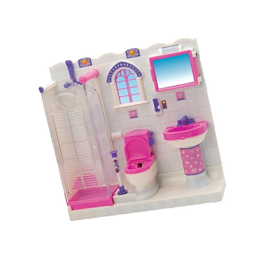 Plastic Dollhouse Miniature Bathroom Furniture Play Set for Dolls Accessories Furniture Decor Life Scenes GIrls Kids DIY Toy