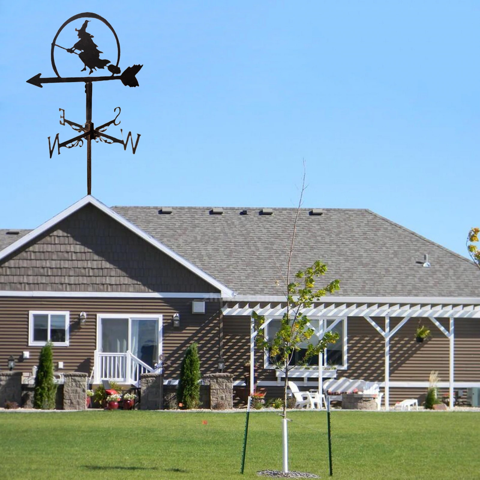 Stainless Metal Witch Weathervane Weather Vane Outdoor Yard Barn Ornament