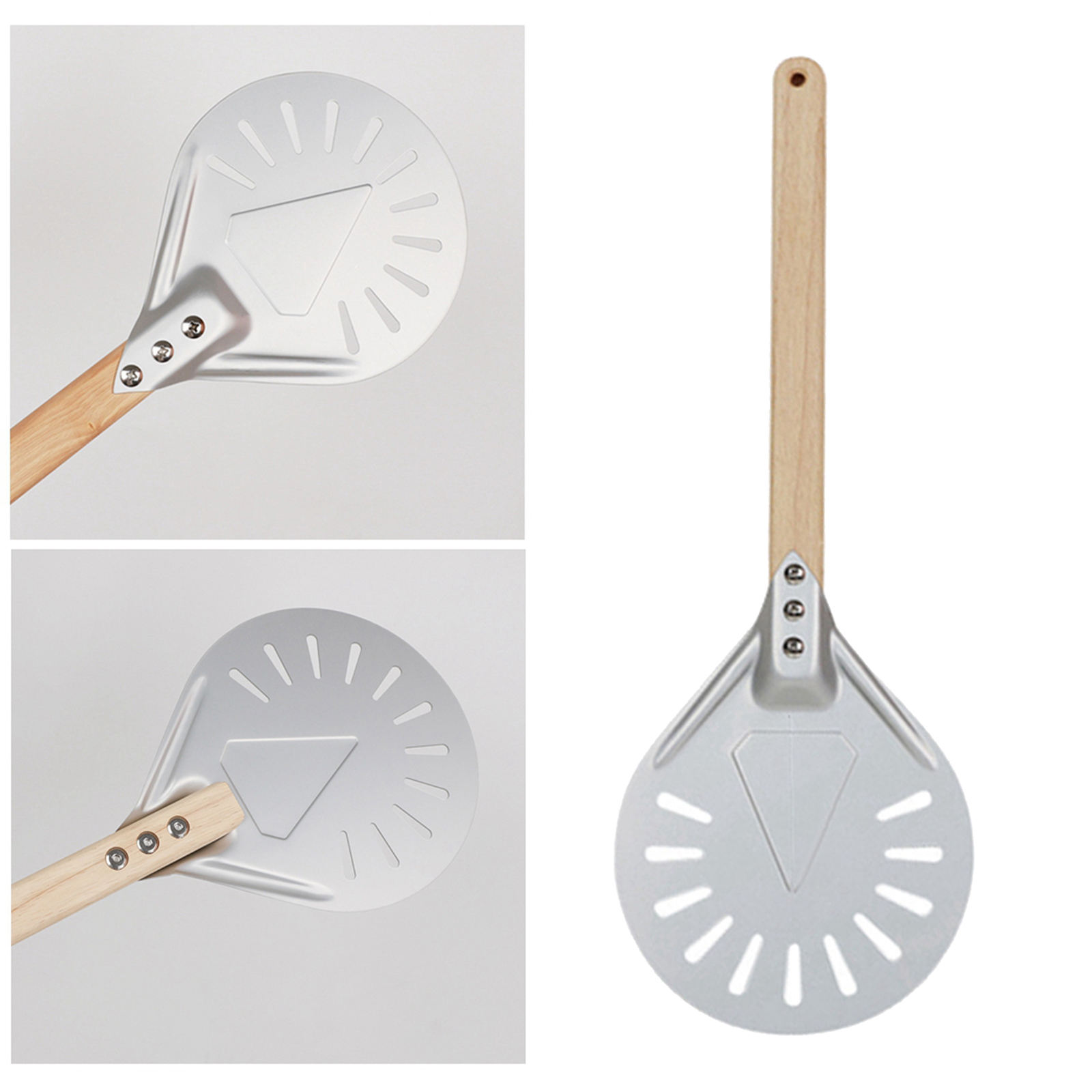 Aluminum Turning Pizza Peel Paddle 7/8/9 inch with Wooden Handle Outdoor Pizza Oven Accessories