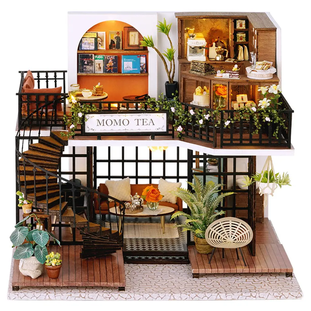 with Furnitures Safe 2 Pcs AAA-Batteries DIY Miniature Doll House for Xmas