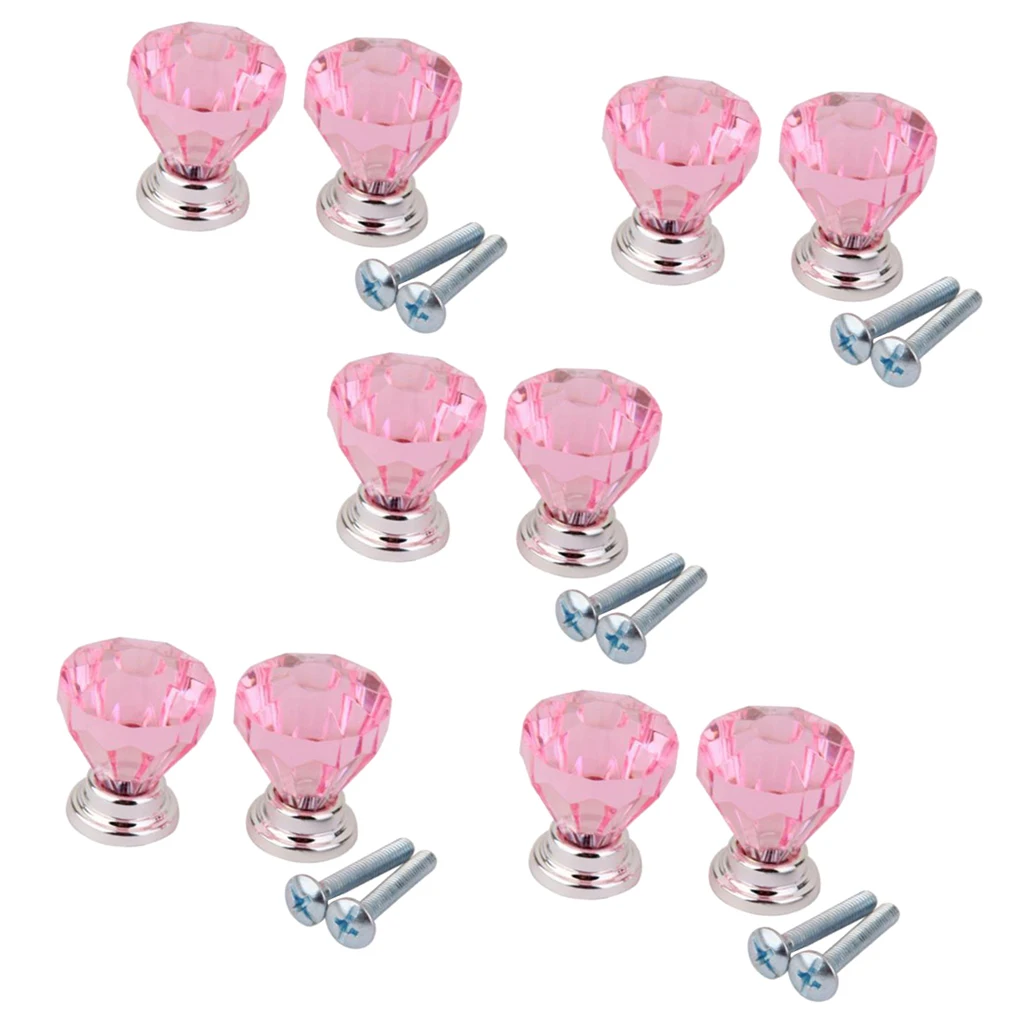 10Pieces Diamond Shape Crystal Glass Forniture Pull Handles Cabinet Drawer Closet Knobs Hardware