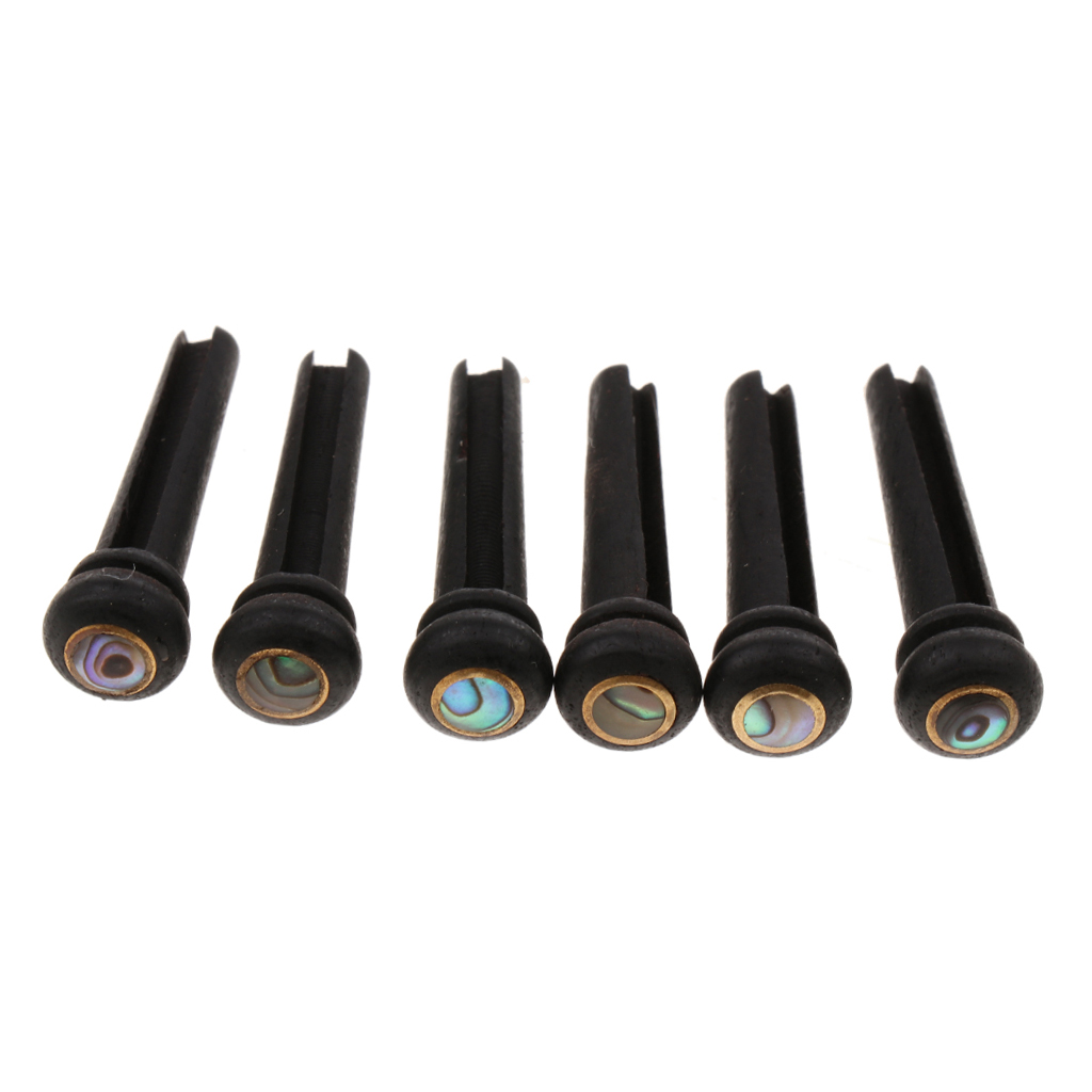 6x Abalone Dot Guitar Bridge End Pin Ebony & Large Green For Acoustic Guitar