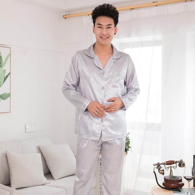 Ice Silk Pajamas Set Pullover Summer Long-sleeved Thin Silk