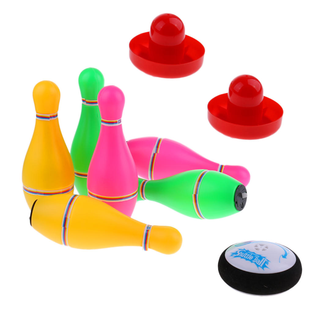 Kids Children Bowling Game Set Including 1 Air Power , 2 Pushers and 6 Luminous Bowling Pins
