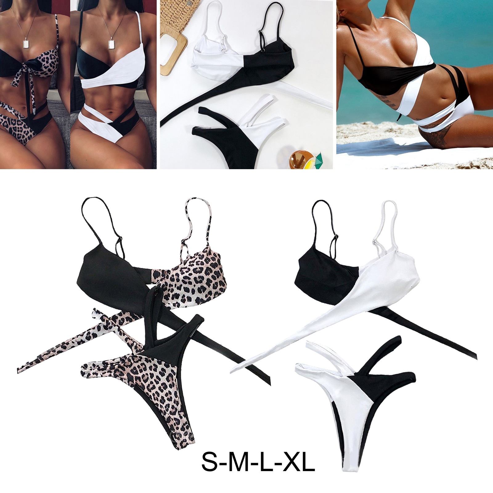 Womens Bikini Tankini Women Leopard Print Bathing Two Piece Swimsuit Ladies Swimwear Beach Travel Swim Pool Backless Bra Bottoms