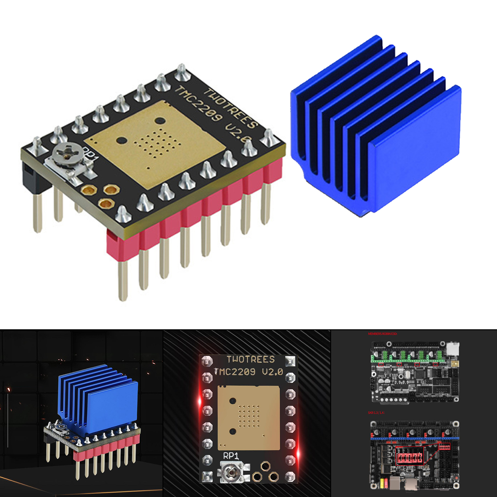 TMC2209 V2.0 Stepper Damper with Heat Sink Driver Replacement Part for A4988 DRV8825 for 3D Printer