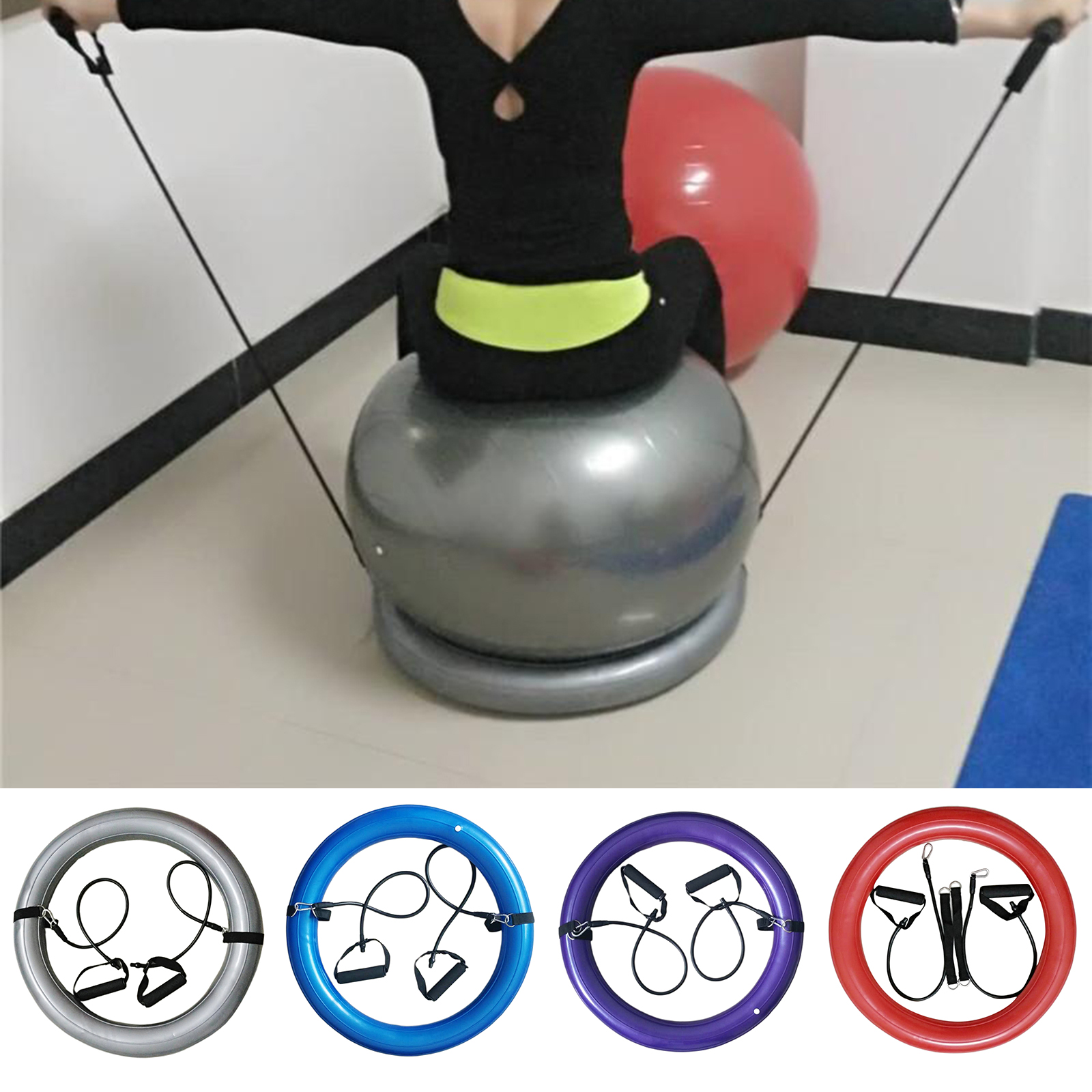Yoga Ball Chair Inflatable Stability Holder Base Resistance Bands
