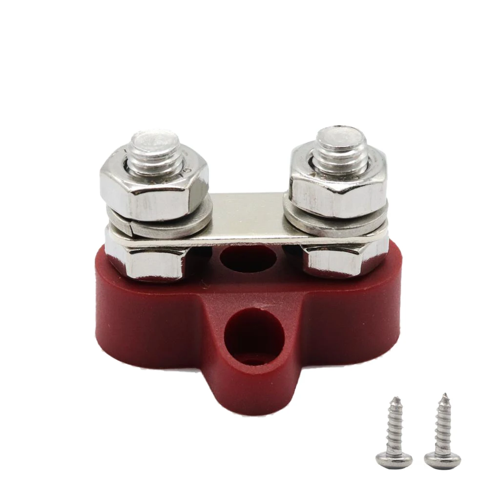 Car Bus Bar Terminal Block - M8 (5/16'') Power Distribution Block for Truck RV Boat, Heavy Duty Stainless Steel - Red