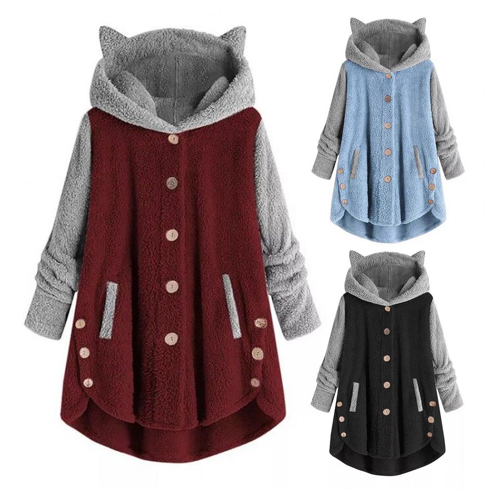 Orelhas de urso feminino Poncho com capuz,