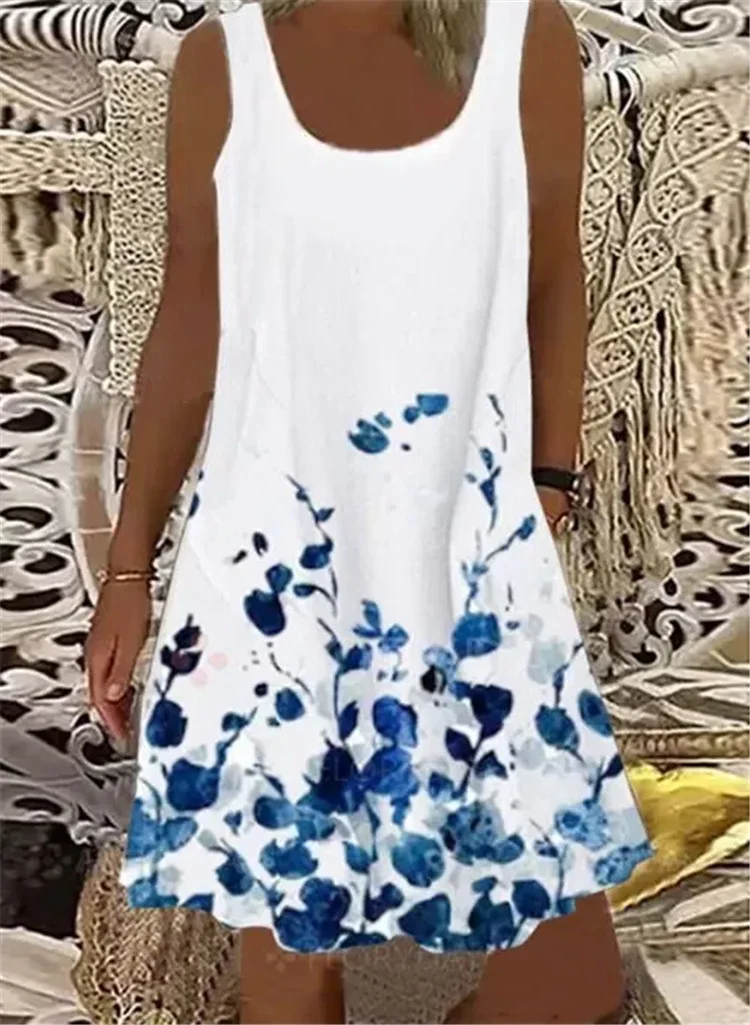 Floral Print Women Slim Fit Mini Dress Summer Sexy Sleeveless Round ...