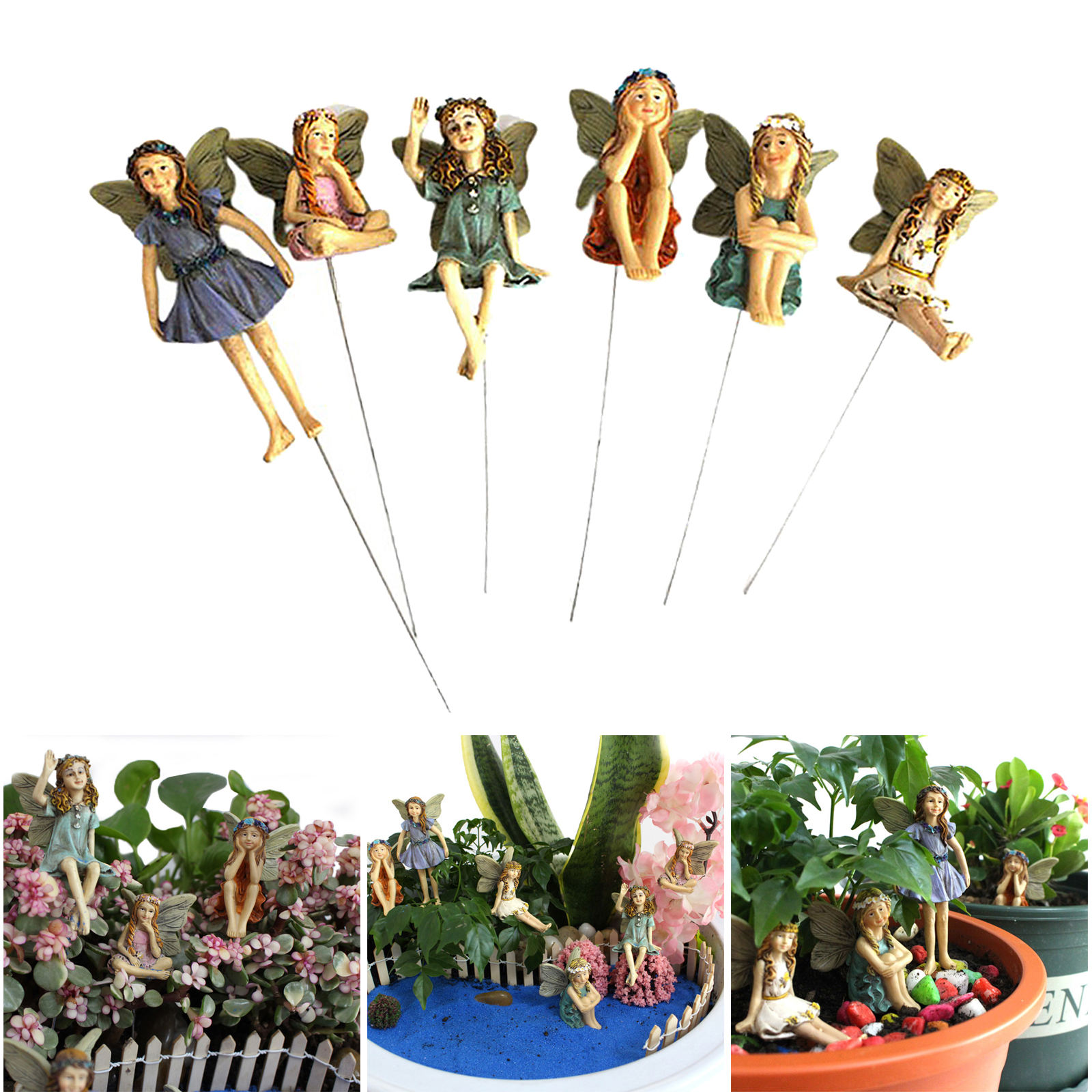 Set of 6 Flower Fairy Miniature Figurine Garden Ornament Outdoor Yard Decor House Accessories