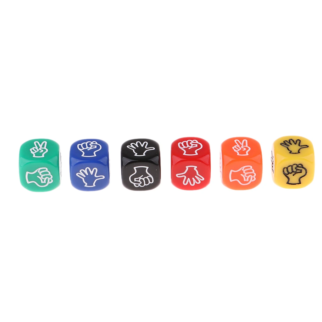 6pcs Rock-Scissors-Paper Dice Party Club Toy Gifts Six Sided Multicolor Dices for Adults Kids Games