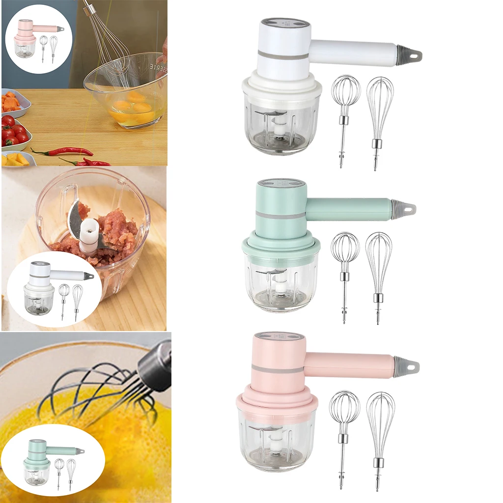 Handheld Wireless Garlic Blender with 2 Egg Mixing Head Power Kitchen Whisk Stirrers Foamer Milk Frother Beaters Baking Tools