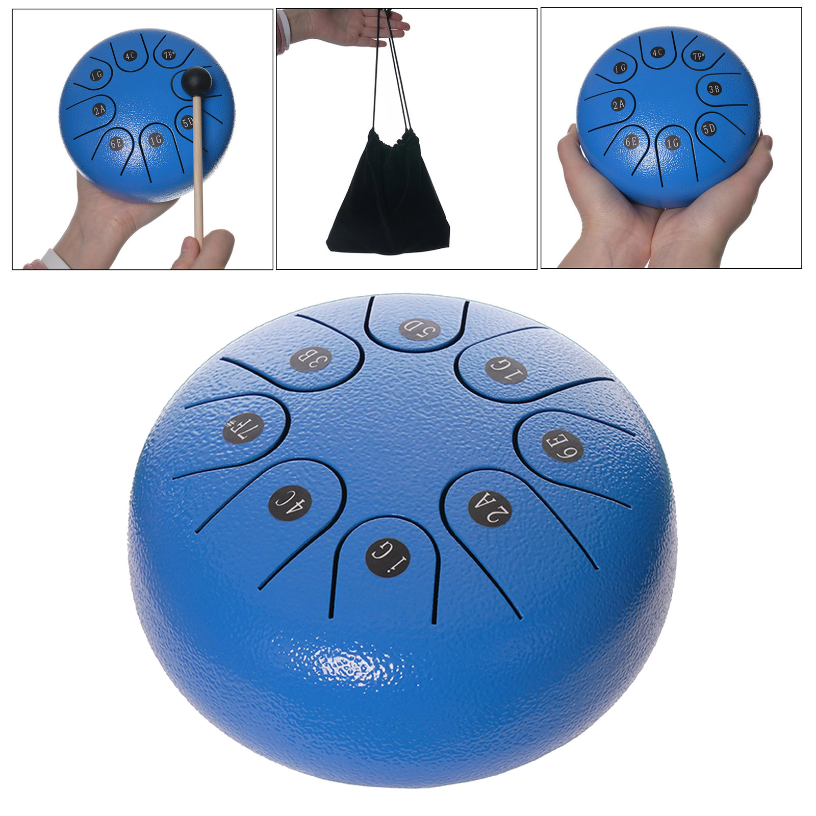 1pc Mini 8 Notes 6in Steel Handpan Tongue Drum Standard C Key and Drumsticks Carry Bag Gifts Blue