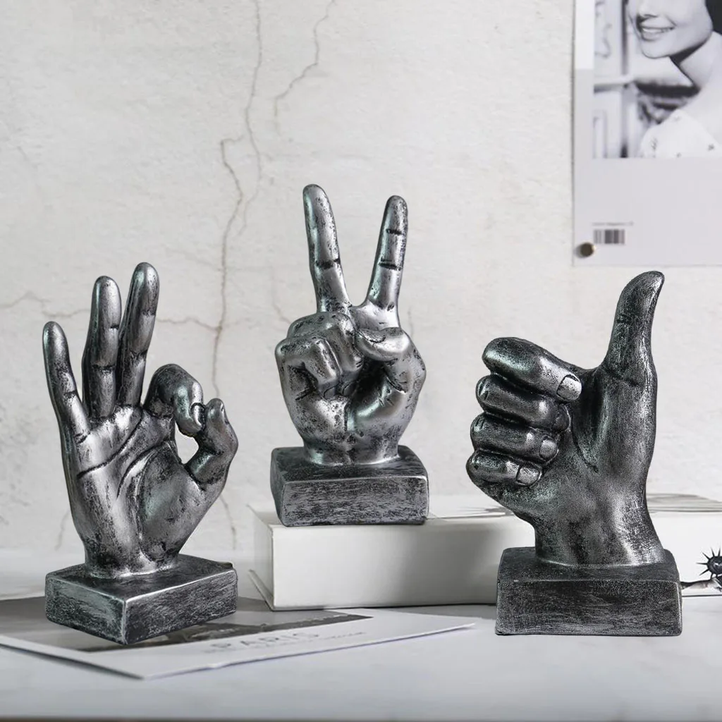 Resin Art Hand Gesture Sculpture Ornament Figurine Statue Office Decoration 