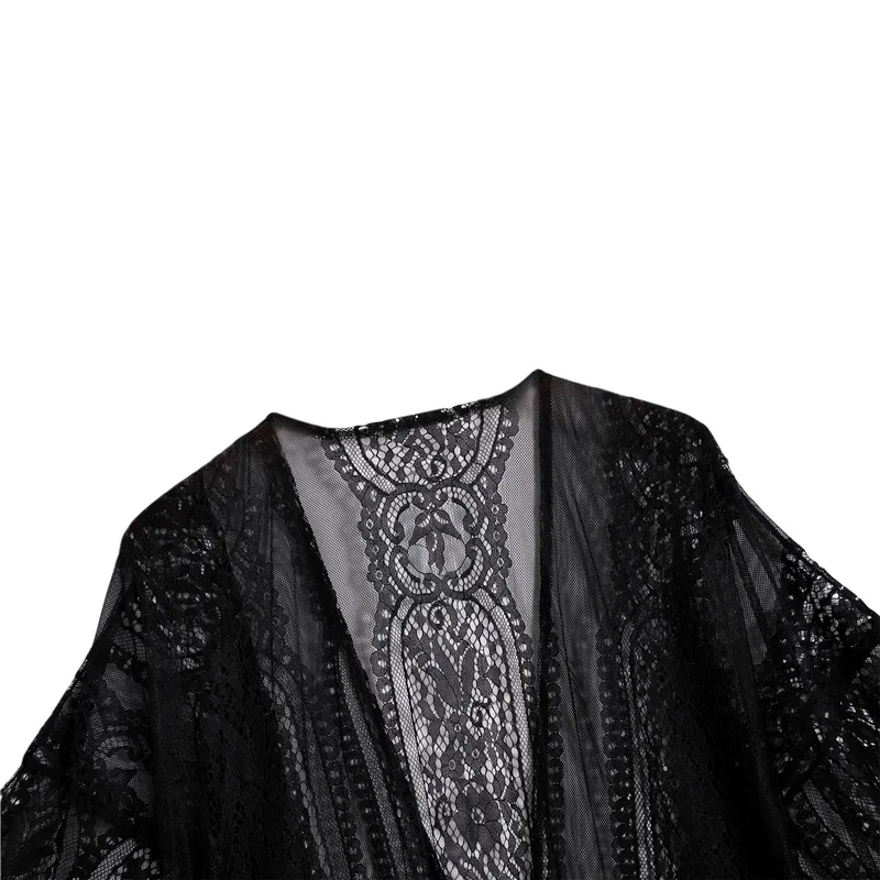 sexy bathing suit cover ups Women Summer Sun-Proof Cardigan, Hollow-Out Lace Long Sleeve Long Style Swimsuit Cover Ups, White/Black sexy bathing suit cover ups