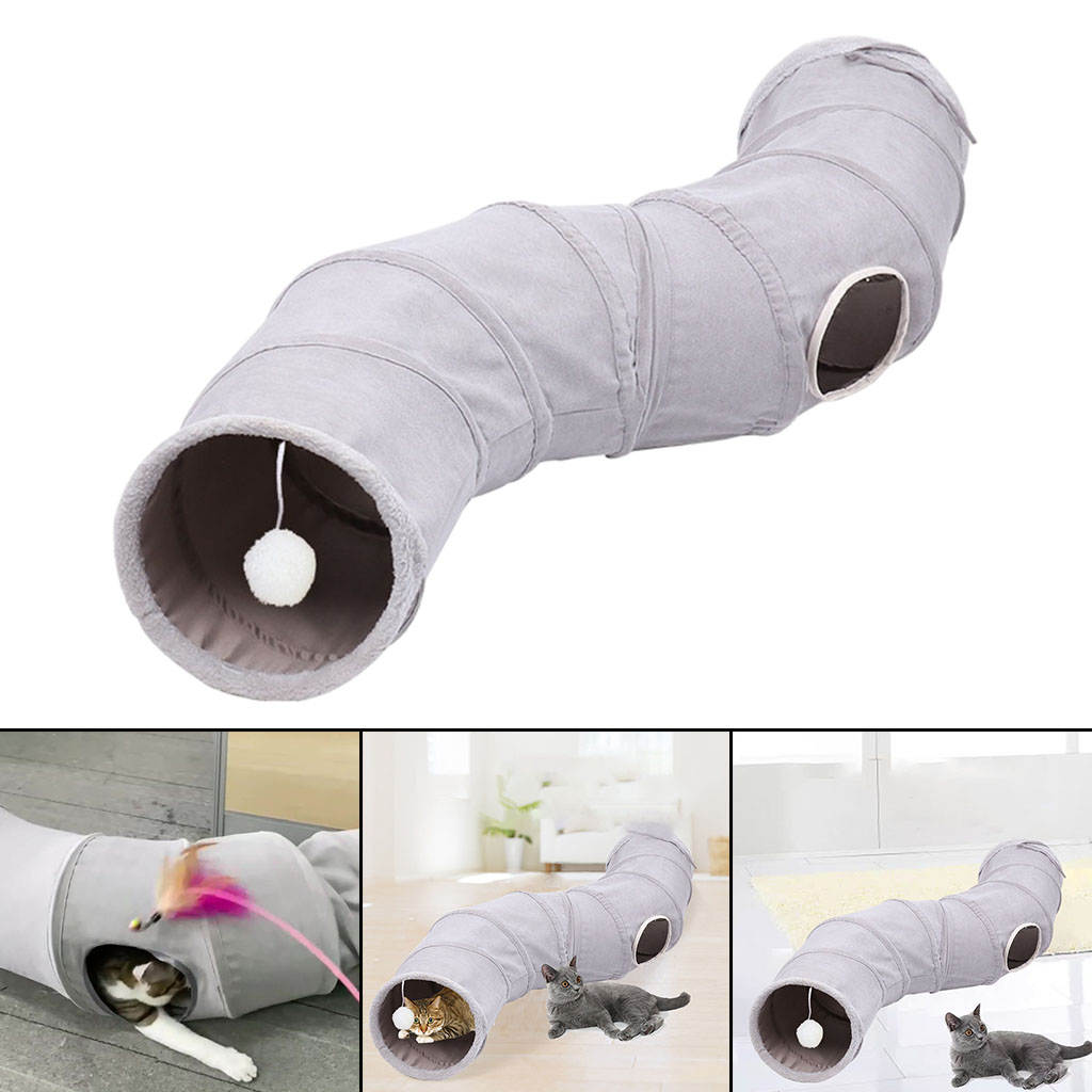 Comfortable Collapsible Cat Tunnel Tube Interactive Toy Bed with Play Ball and Peek Holes Tent for Puppy, Kitty, Kitten, Rabbit