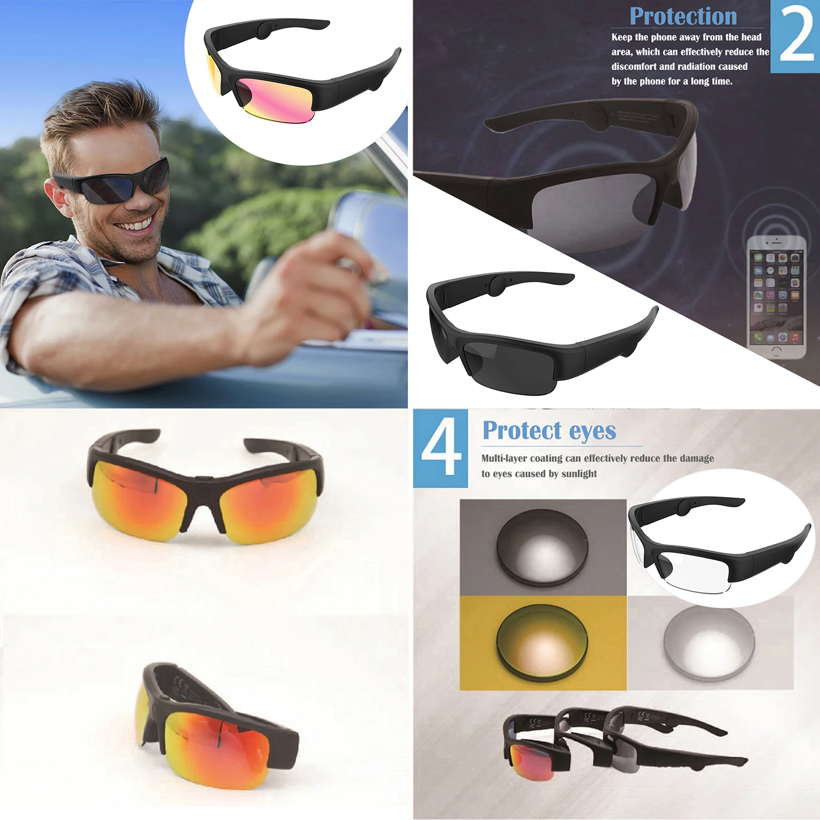 Smart Glasses Bluetooth Sunglass Bone Conduction Headphone Headset Hand-Free
