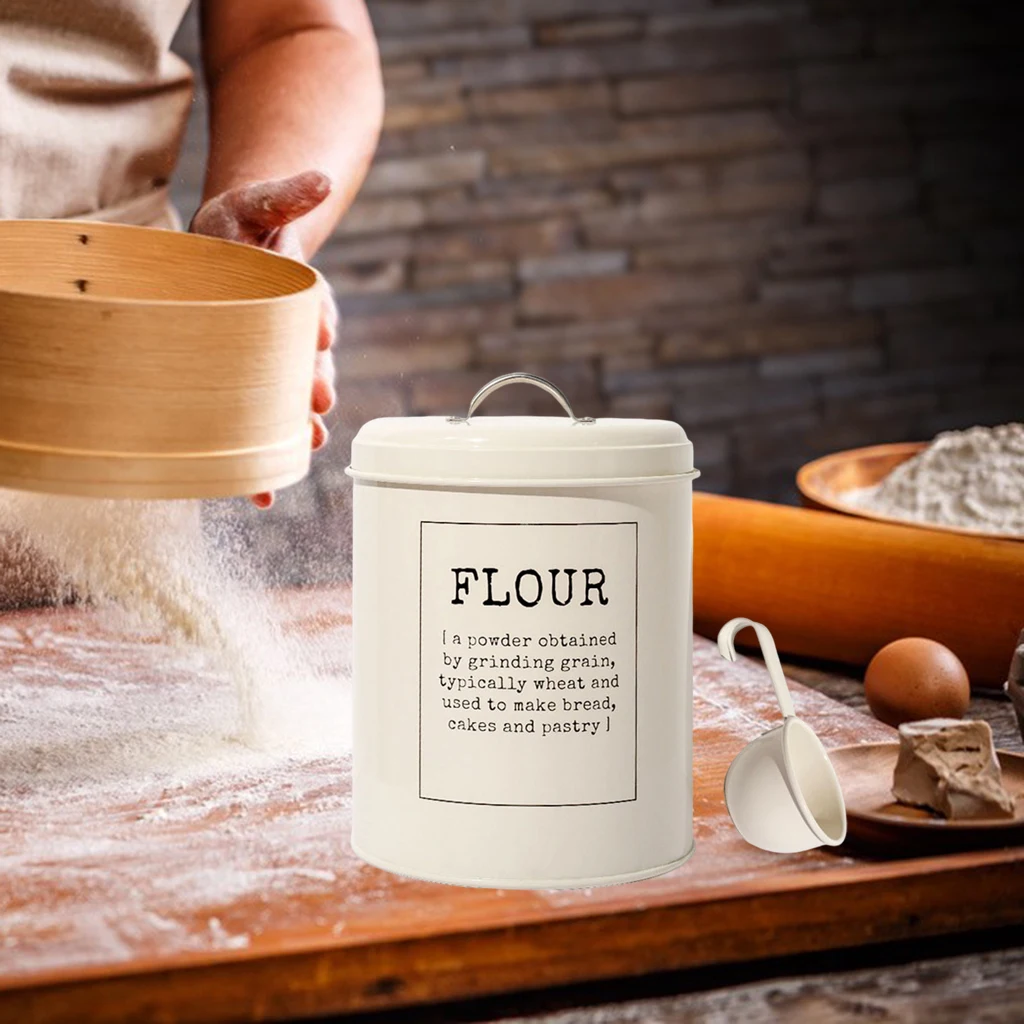 Metal Kitchen Food Rice Flour Storage Tin Jar 5L Farmhouse Container