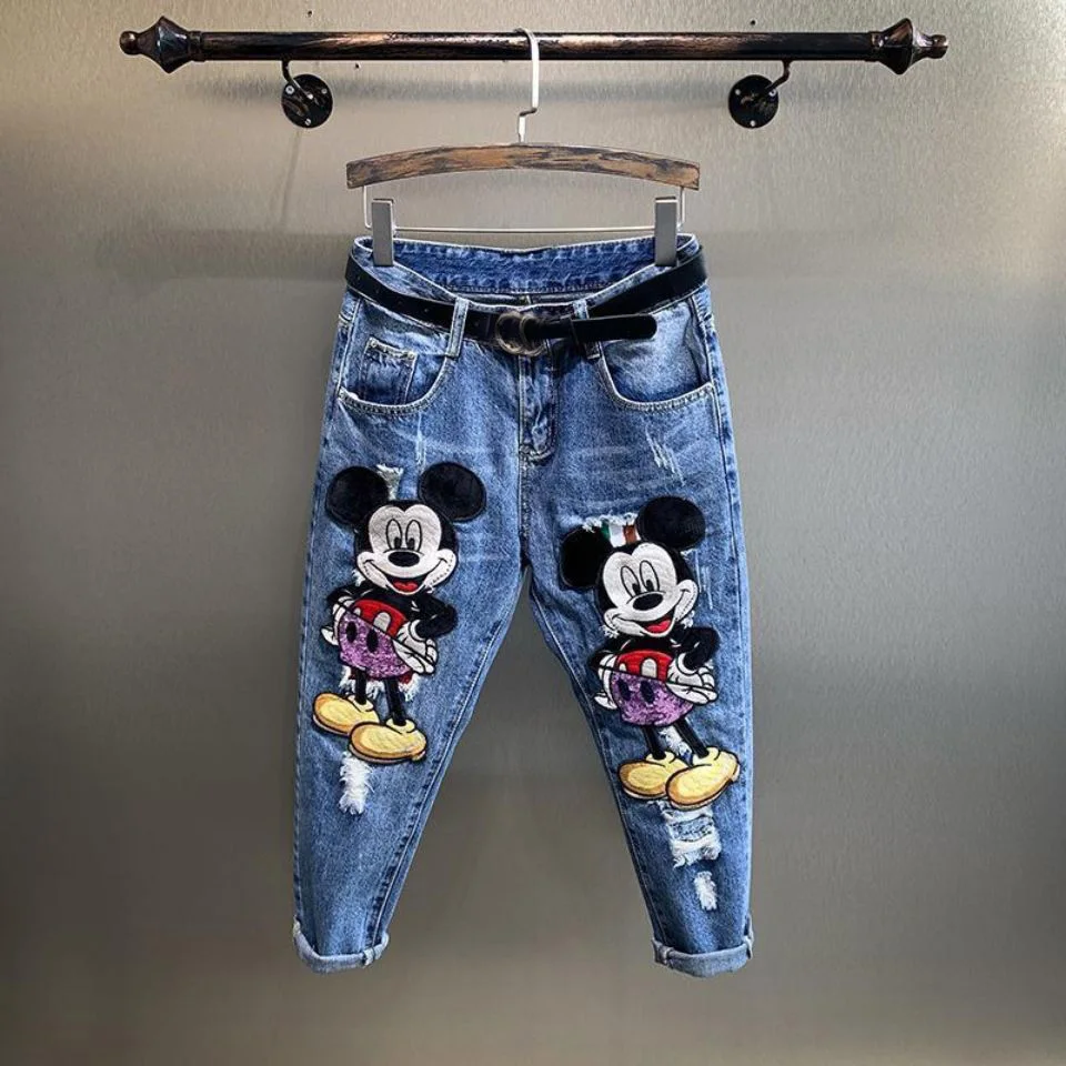 Disney Mickey Mouse Pants Vintage High Waist Jeans Woman Girlfriends Women's Jeans Full Length Mom Jeans Cowboy Denim Pants old navy jeans