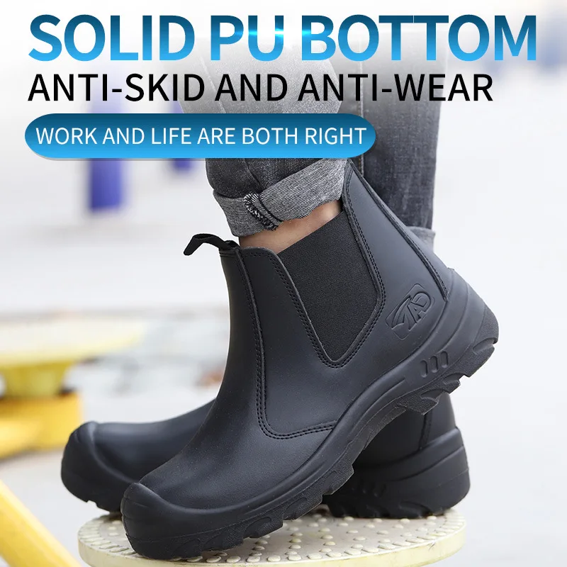 M8025 Black Men Wide Fit Leather Waterproof Slip Resistant Safety Shoes SAFETOE Women Work Boots Steel Toe Shoes 
