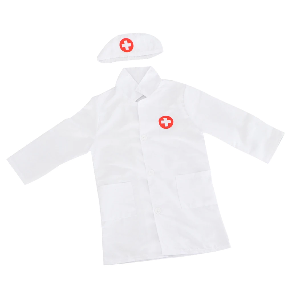 Kids Long Sleeve Doctors Uniform, Children Nurse Costume Lab Coat & 