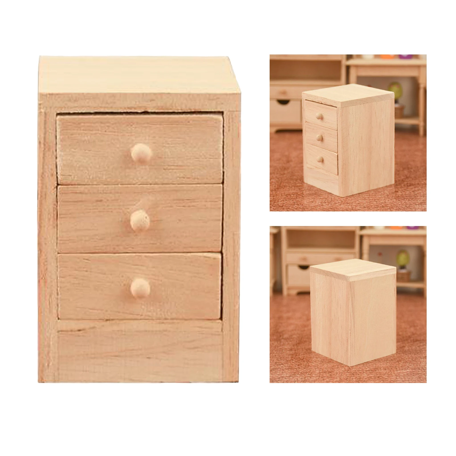 1:12 Scale Doll House Miniature Wood Bedside Cupboard,Simulation Model Baby Doll Bedroom Furniture Supplies,Scenery Ornaments