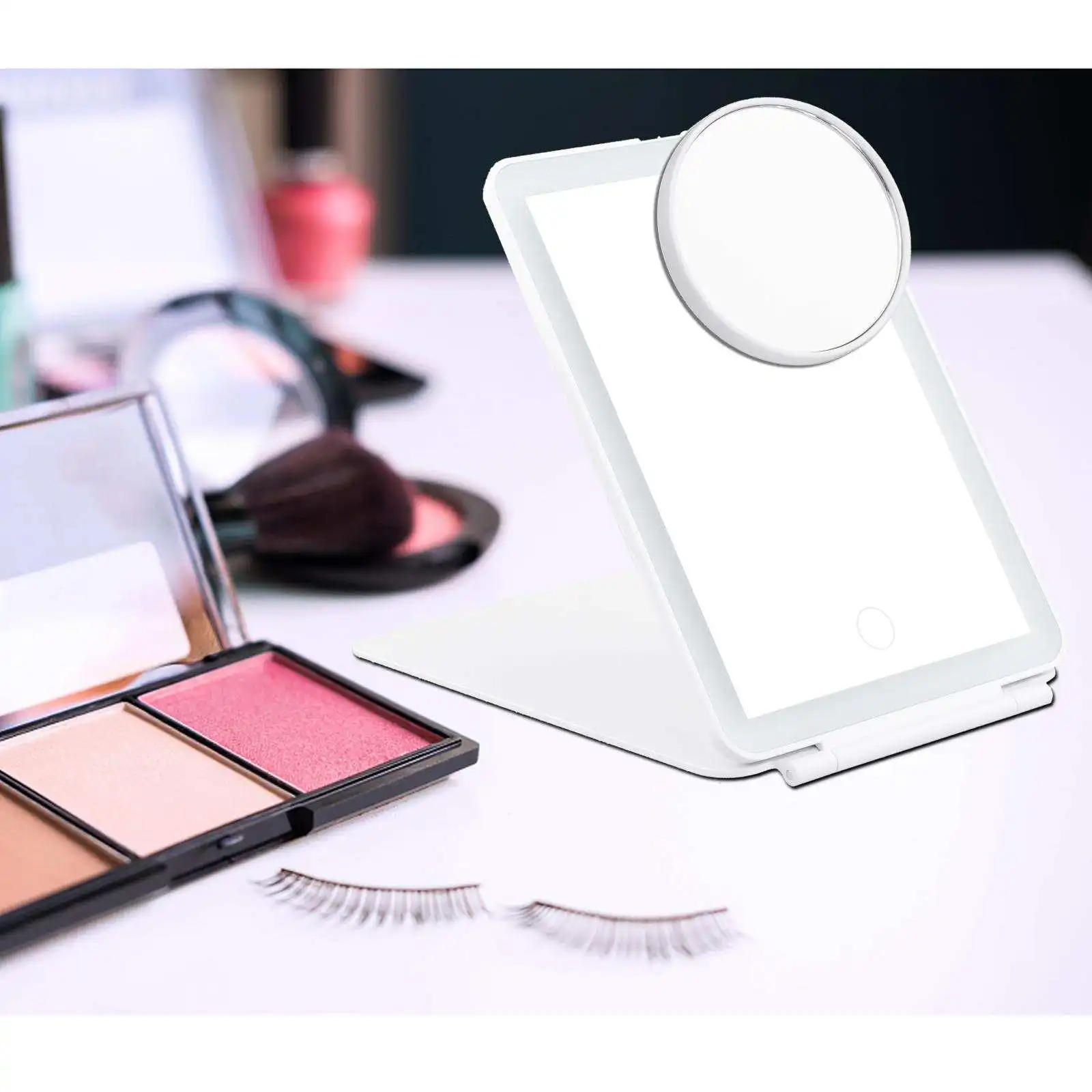 HD Folding Lighted Makeup Mirror 10x Magnifying Tabletop Mirror Cosmetic Lighted up Mirror Smart Touch Control Countertop Makeup