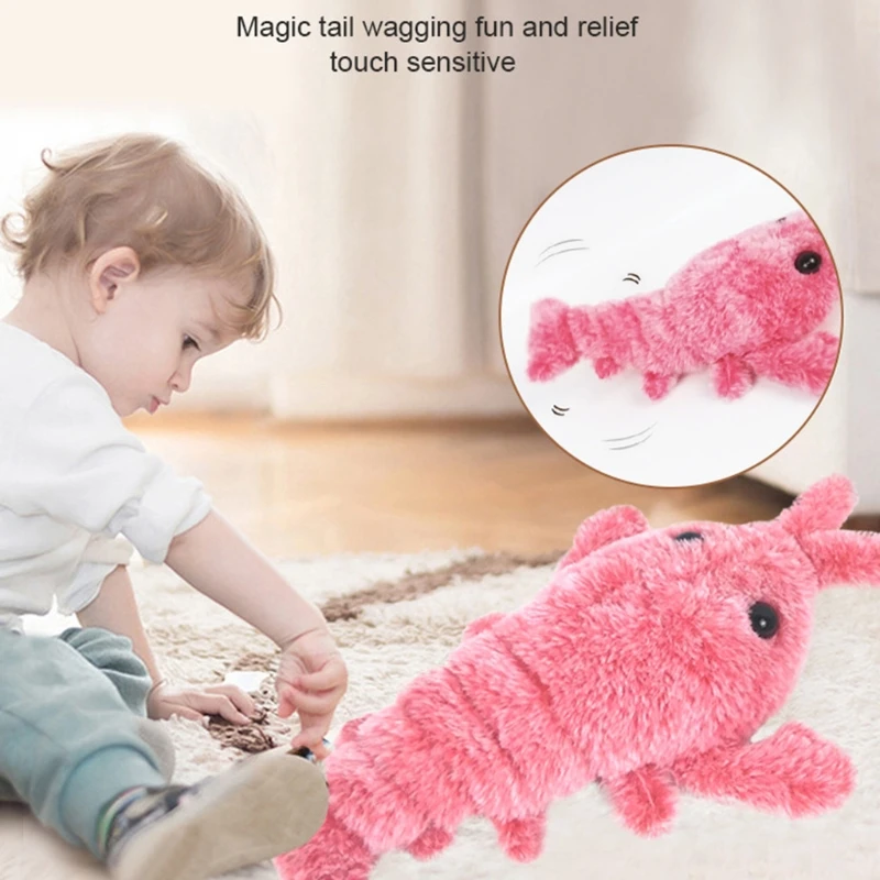 Electric Moving Cat Kickers Lobster Toy Realistic Wiggle Shrimp Plush Interactive Toys for Cats and Dogs Washable Cover