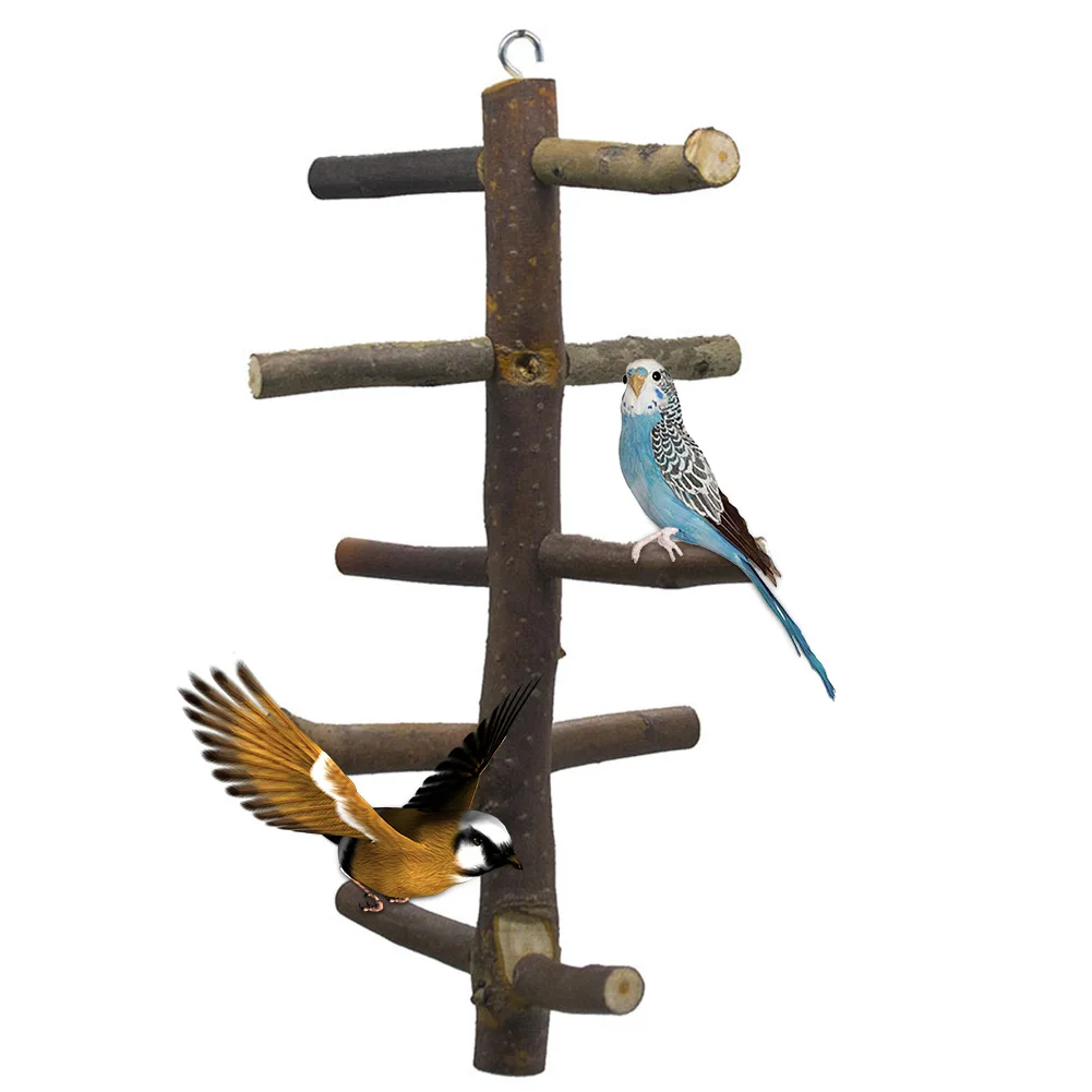 Pet Play Toy Multipurpose Climbing Swing Cage Branched Non Toxic Parrot Bird Perch Standing Wooden Stairs Home Rotating