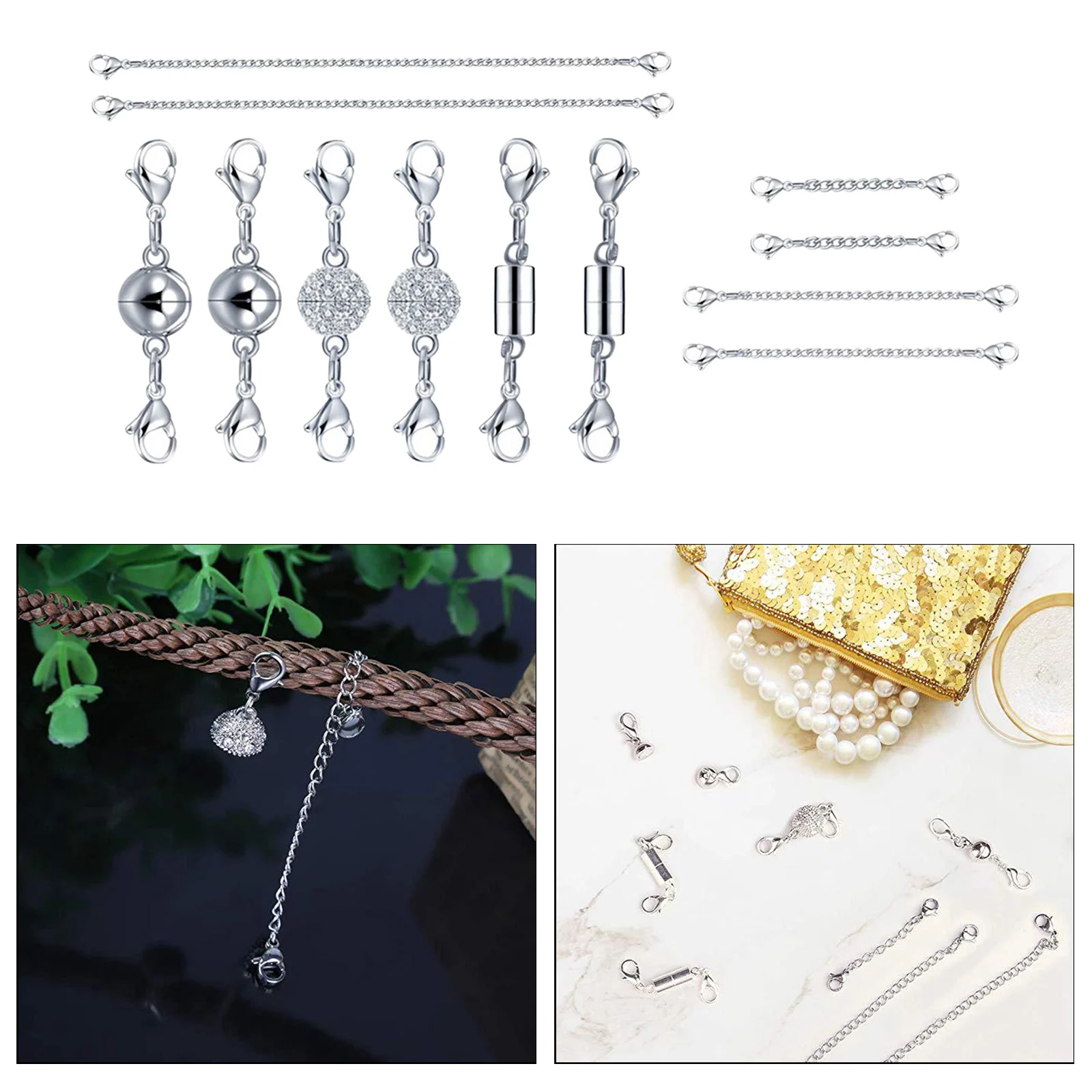 12x Necklace Magnetic Clasp Chain Extenders Connector Jewelry Lock Converter
