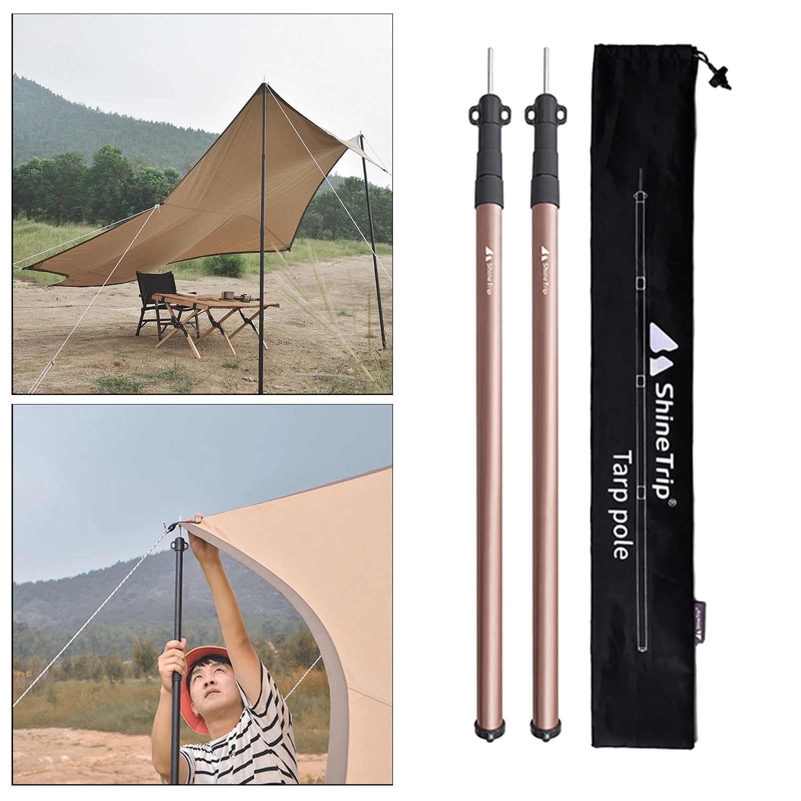 2pcs Telescoping Tarp Poles, High Strength Adjustable Tent Rods, Portable & Lightweight Aluminum Alloy Awning Canopy Poles