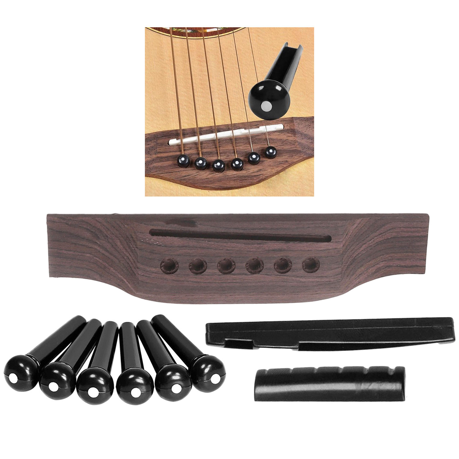 Acoustic Guitar Repair Parts Guitar Bridge including with Pins Nut Saddle