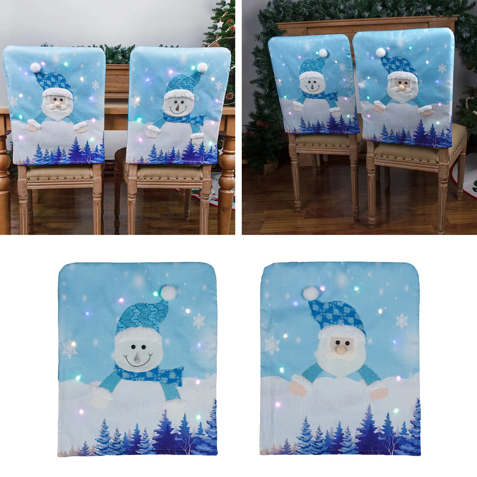 Elastic Non-woven Fabrics Christmas LED Lights Dining Chair Cover Thick Xmas Chair Slipcover Removable