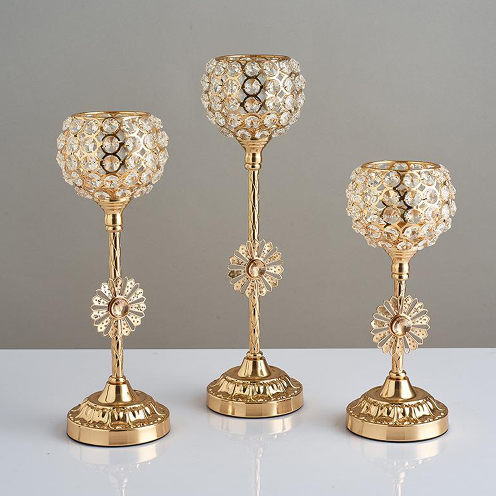 Elegant Crystal Candle Holder Golden Candlestick Create Relaxing Atmosphere