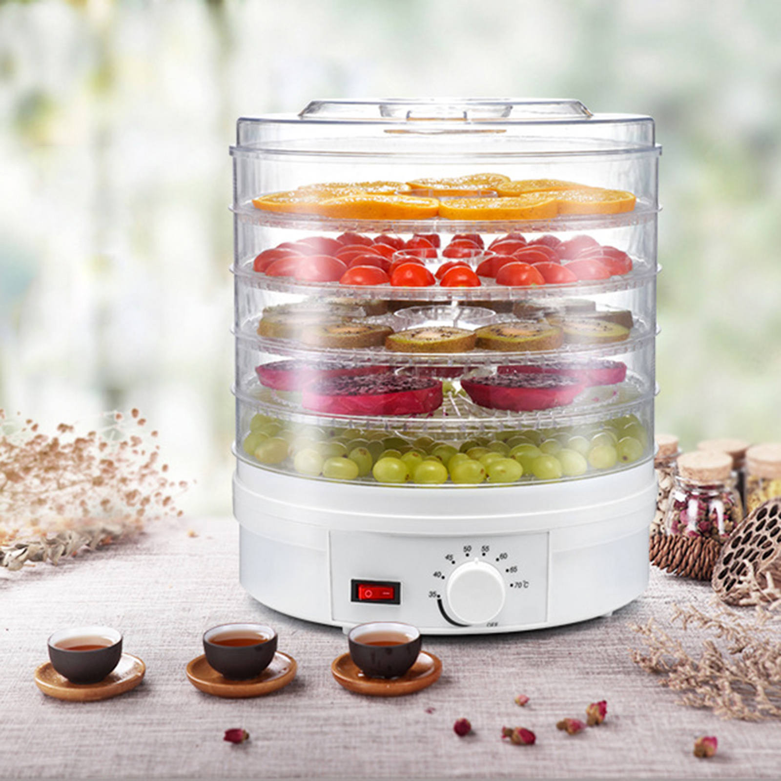 Food Dehydrator 5 Trays Dried Fruit Vegetable Herb Meat Drying Machine Electric Yogurt Maker Pet Snacks Air Dryer Oven UK Plug