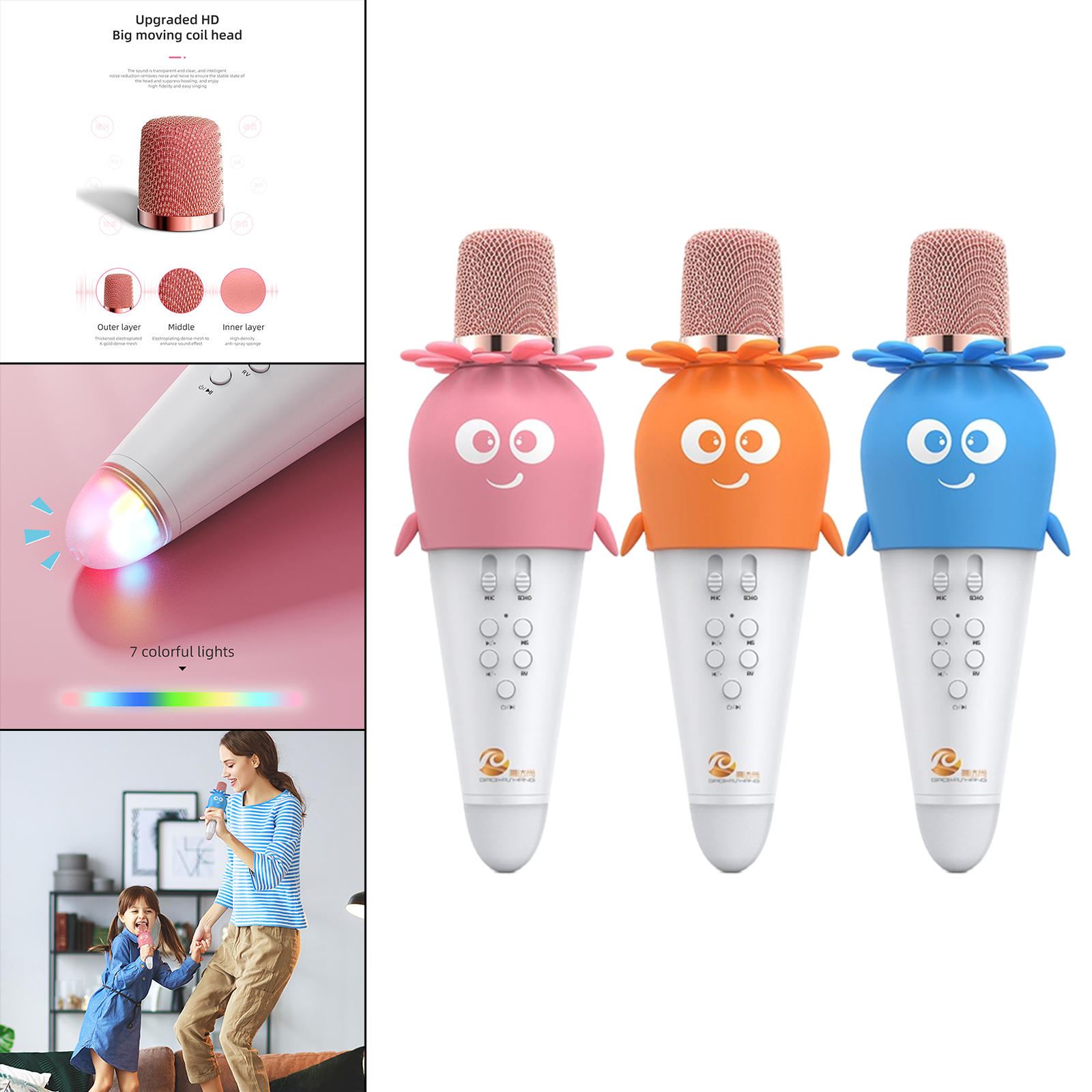 Karaoke Wireless Microphone Bluetooth Mic with LED Lights Handheld Wireless Karaoke Microphone for Kids Children All Age Outdoor