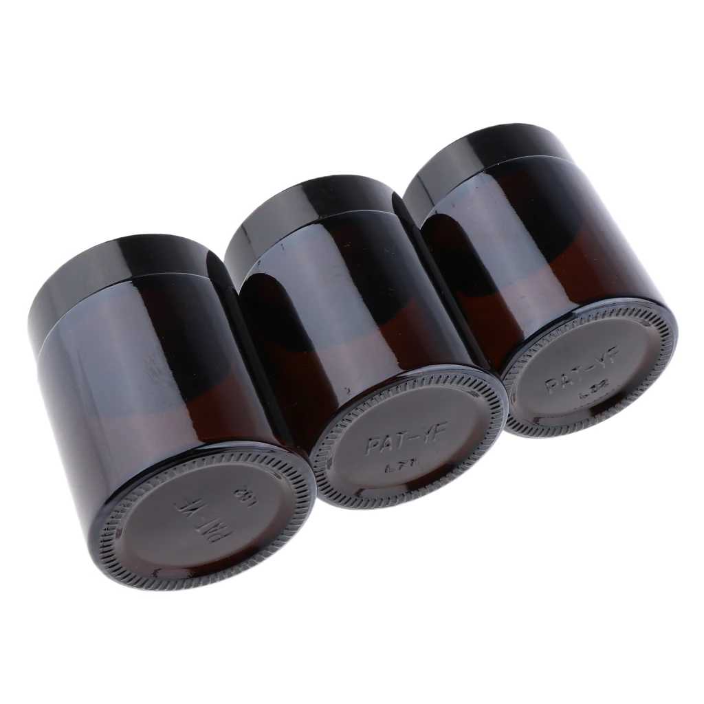 3Pcs 100ml Dark Brown Refillable Glass Cosmetic Containers Jars for Face Cream,