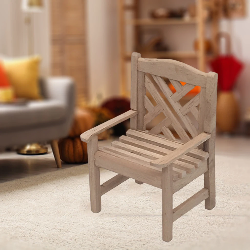 Portable Wooden 1:12 Dolsl House Furniture Unpainted Garden Chair Child Toy