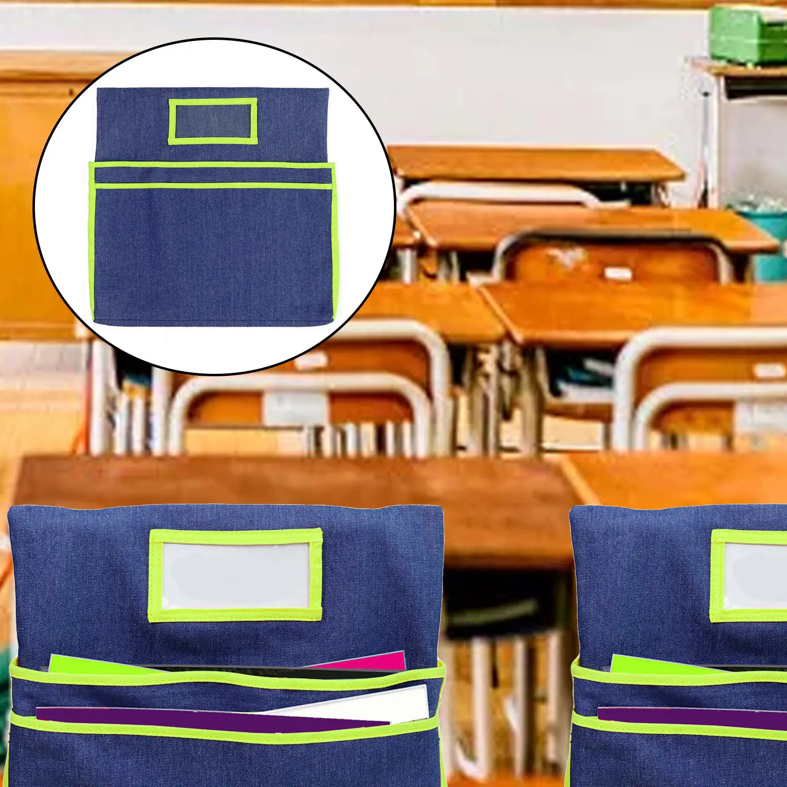Hanging Storage Pocket Chart School Seat Sacks with 2 Pockets 1 Nametag Chair Pockets for Document Assignments Office School