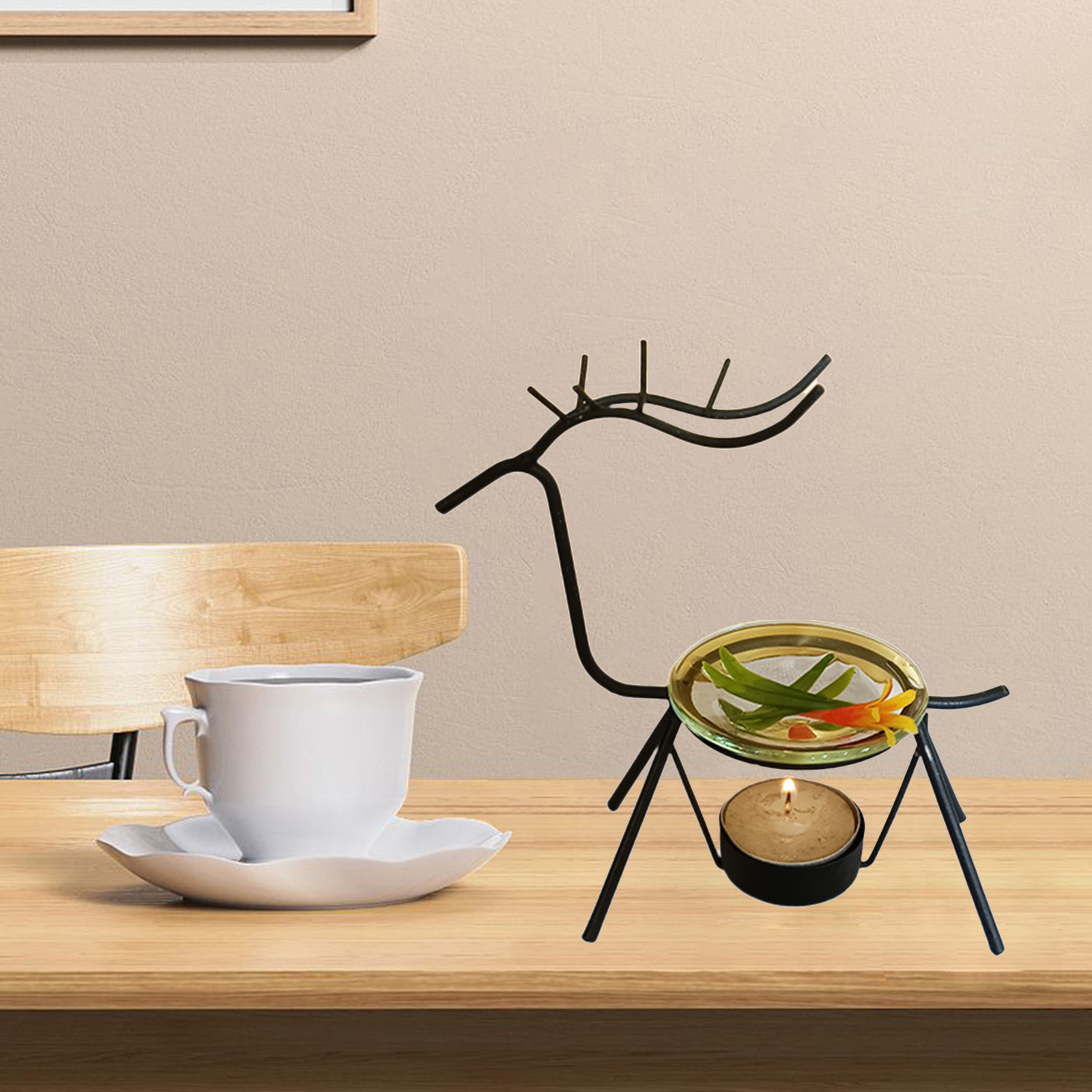 Metal Deer Statue Decorative Tealight Candle Holder Essential Oil Burner Scented Wax Melt Warmer Aroma Diffuser Home Accents